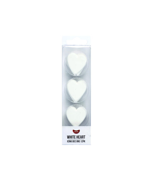 White heart edible icing decorations in pack of 12