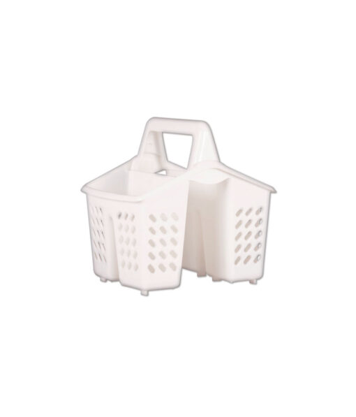 4 compartment storage caddy in white plastic with handle
