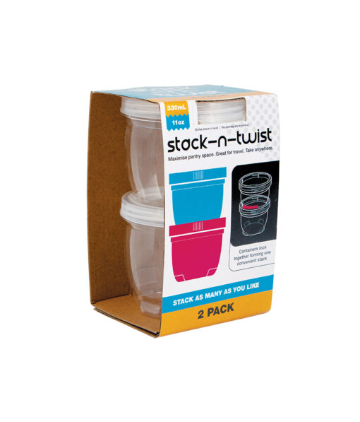 "Stack-n-twist" Stackable clear plastic containers in capacity of 330ml and coming in pack of 2