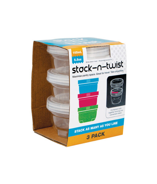 "Stack-n-twist" Stackable clear plastic containers in capacity of 165ml and coming in pack of 3