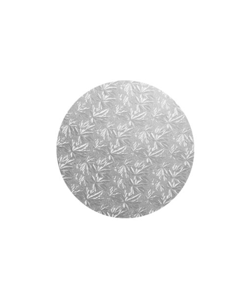 Round silver masonite cake board in size of 8in