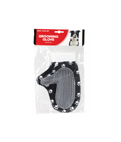 Grooming gloves for pets in black colour with paw print design