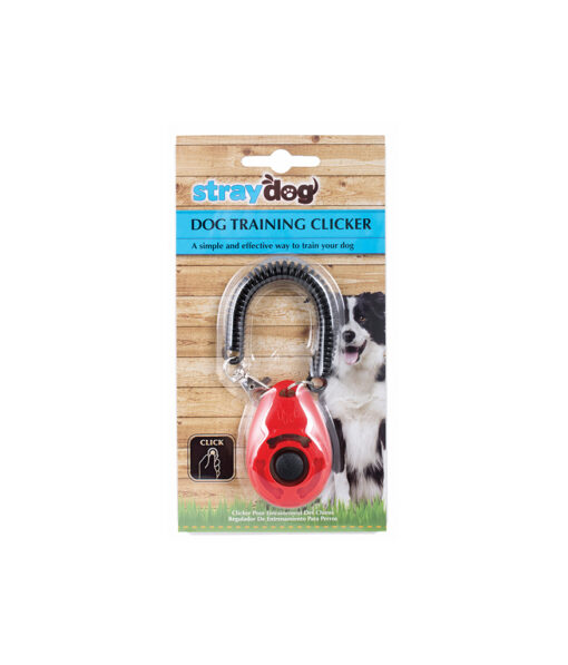 Dog training clicker with black bracelet in red colour