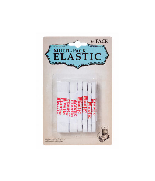 Multi-pack elastic bands for sewing and craft in plain white colour and pack of 6