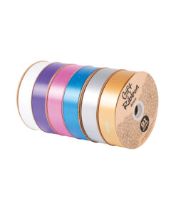 Plain gift ribbon roll in assorted colours of gold, silver, blue, pink, purple, and white in size of 30mm x 91.4m