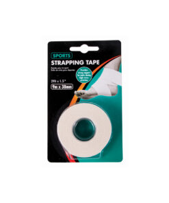 White sports strapping tape coming in roll of 9m length and 38mm width