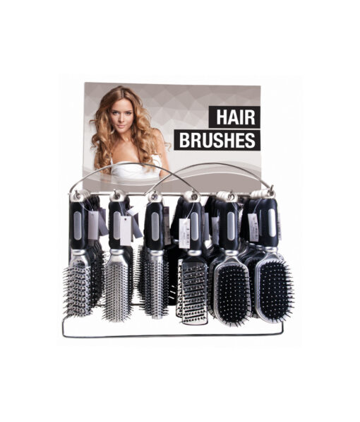 Assorted chrome hair brushes in pack of 6