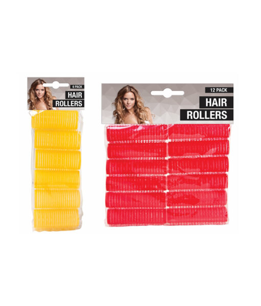 Hair rollers in yellow and red assorted colours coming in pack of 6 and 12