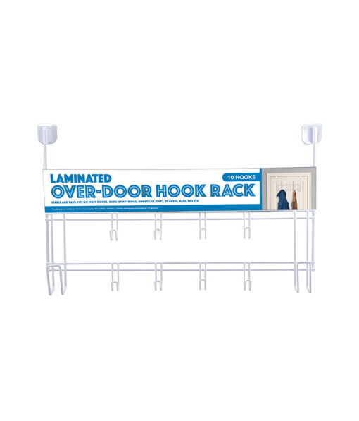 Laminated over-door hook rack with 10 hooks