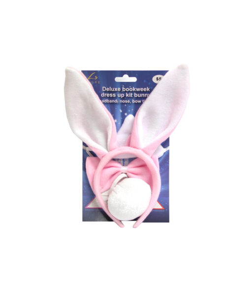 Bunny dress up kit with pink headband and bunny ears, pink bowtie and white nose