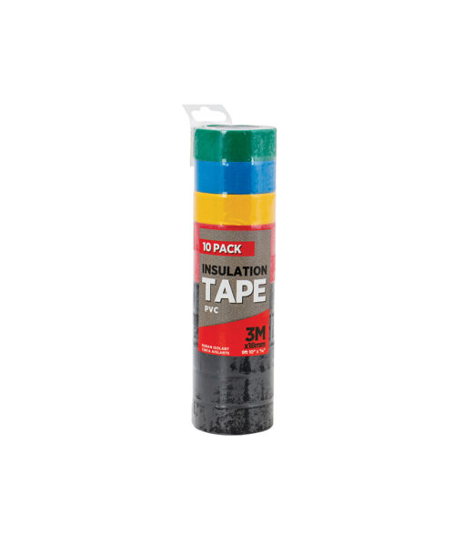 Insulation tape coming in assorted colour of green, blue, yellow, red, and black in pack of 10 and size of 3m x 18mm