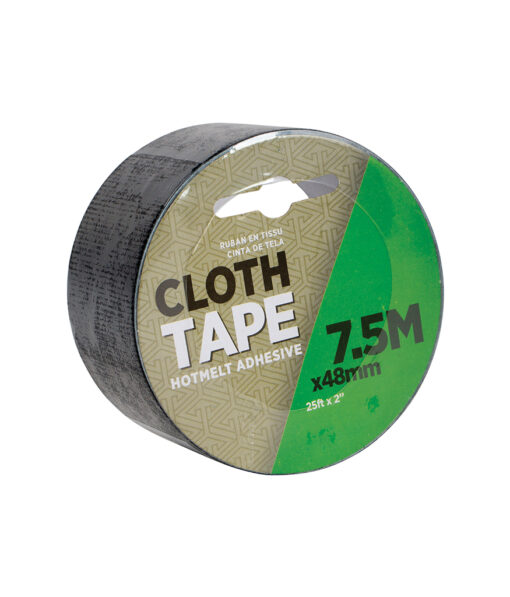 Cloth tape with hot melt adhesive hot glue in black colour and in size of 7.5m x 48mm