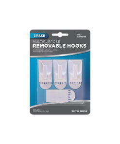 Multi-purpose removable hooks with adhesive pads coming in pack of 3