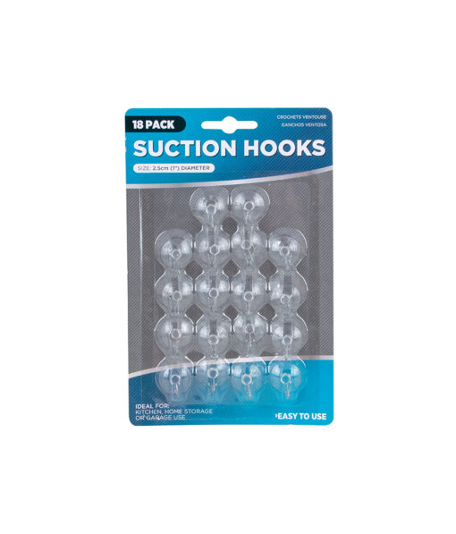 Suction hooks for home storage, kitchen or garden use in size of 2.5cm diameter and pack of 18