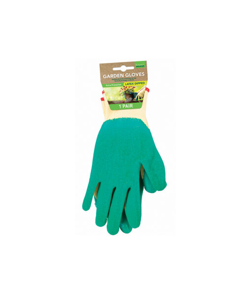 Latex dipped green garden gloves in pack of 1 pair