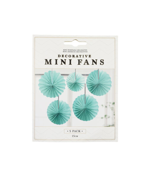 Teal Decorative Mini Fans 5pk