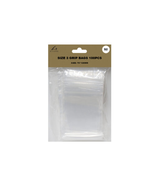 Size 3 plastic grip bags in size of 7.5cm x 12cm and coming in pack of 100pieces