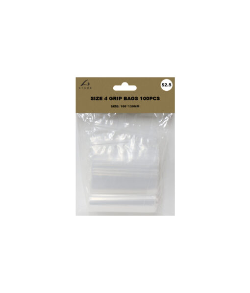 Size 4 plastic grip bags in size of 10cm x 13cm and coming in pack of 100pieces