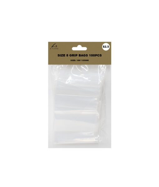 Size 5 plastic grip bags in size of 10cm x 15.5cm and coming in pack of 100pieces