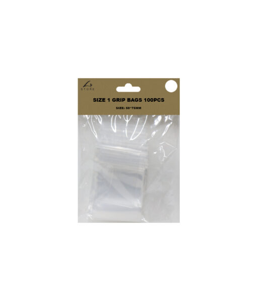 Size 1 plastic grip bags in size of 5cm x 7.5cm and coming in pack of 100pieces