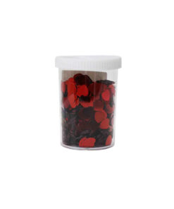 Red heart shaped sequins coming in container of 80g