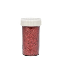 Shimmering red glitter in jar of 100g