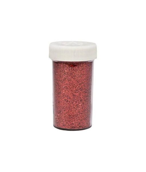 Shimmering red glitter in jar of 100g