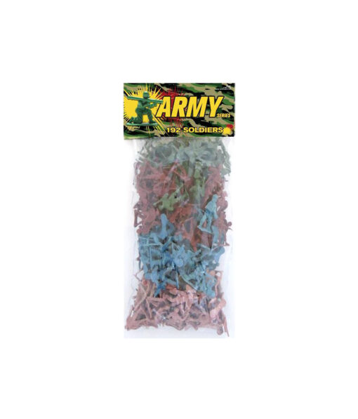 Army series plastic soldier figures in green, red, blue, and pink colour in pack of 192