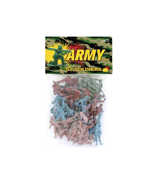 Army series plastic soldier figures in green, red, blue, and pink colour in pack of 52