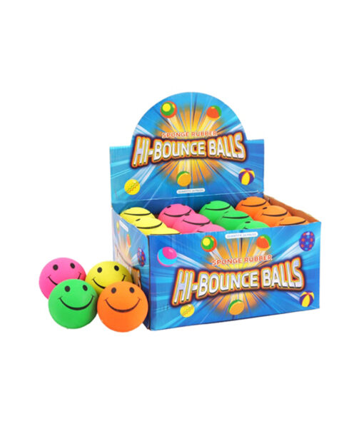 Sponge rubber hi-bounce balls in smiley face emoji design