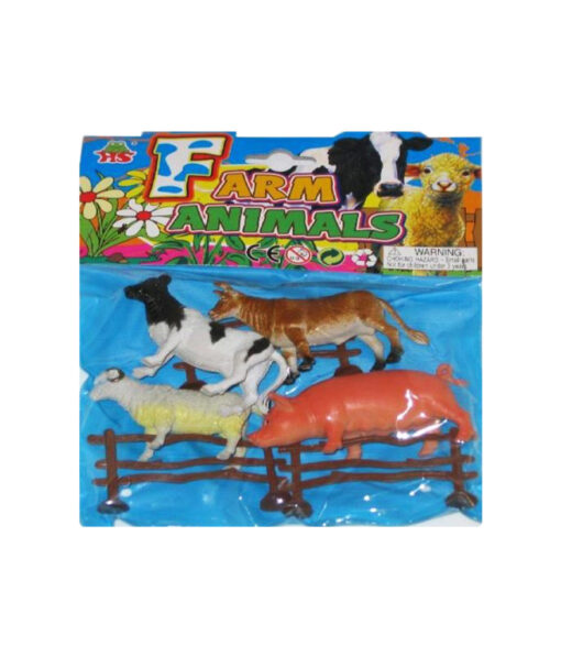 Farm animals figures with cow, sheep, donkey, and pick with fence prop for decoration