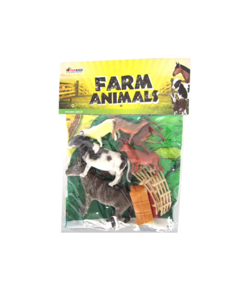 Farm animals decoration set with cows, sheep, donkey, goat and paddock prop for decoration