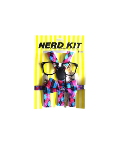 Nerd dress up kit including glasses, supsenders, and bowtie