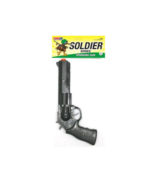 Soldier sparking gun prop in black colour with orange tip for Halloween costume