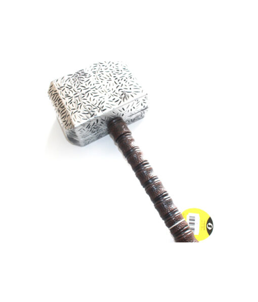 Superhero hammer with silver head and brown handle for Halloween costume