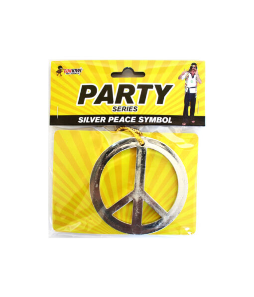 Silver peace symbol Hippie necklace for Halloween costume, dress up and prop