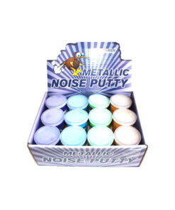 Noise putty in metallic colours of purple, blue, hreen, and orange coming in box of 12 containers