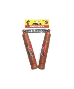 Toy ninja nunchuck props with brown plastic handles and silver plastic chain