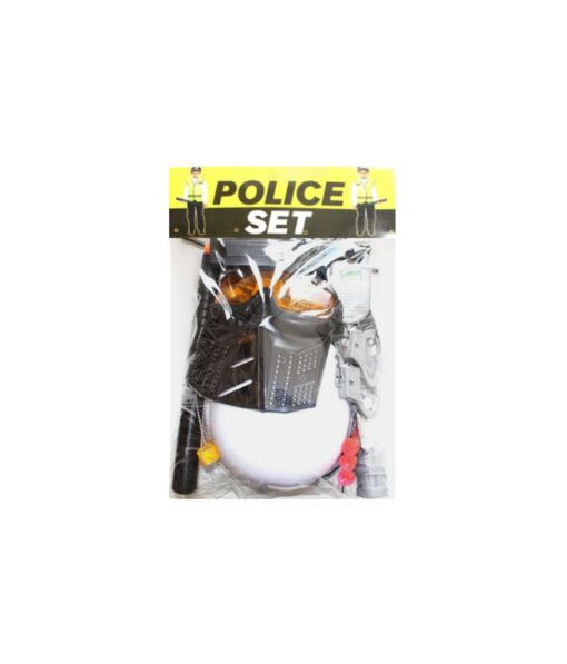 Police dress up kit including helmet, riot mask, baton and handcuffs