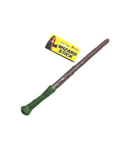 Harry Potter Hogwarts inspired wizard wand stick with green handle and natural brown wooden shaft for Halloween costume and dress up