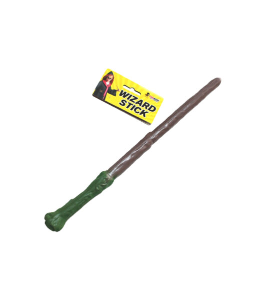 Harry Potter Hogwarts inspired wizard wand stick with green handle and natural brown wooden shaft for Halloween costume and dress up