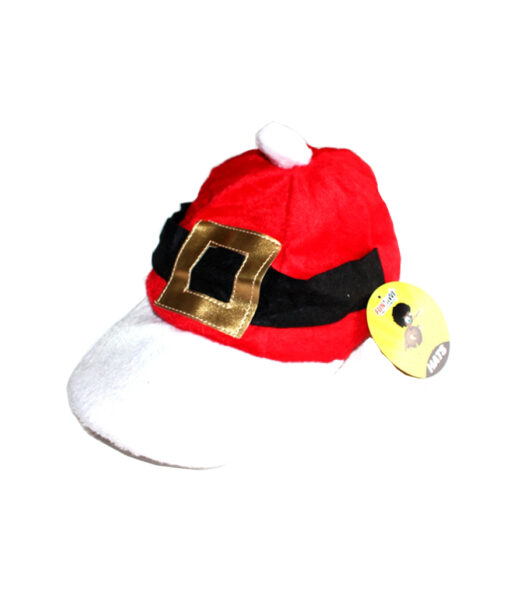 Red Santa cap with black belt and gold buckle design