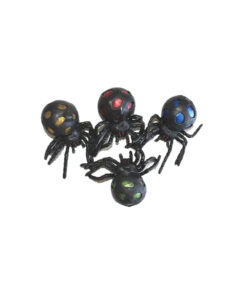 Squishy spiders in gold, red, blue, and green