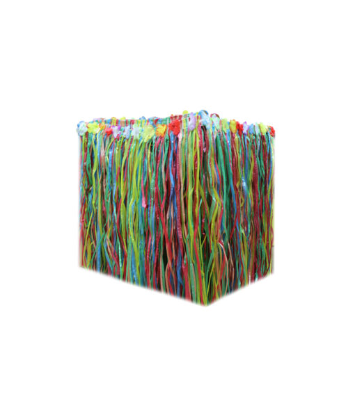 Multi-coloured rainbow luau table skirt in size of 75cm x 274cm