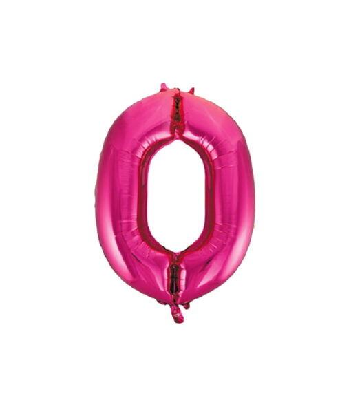 Hot pink foil balloon in number "0" design