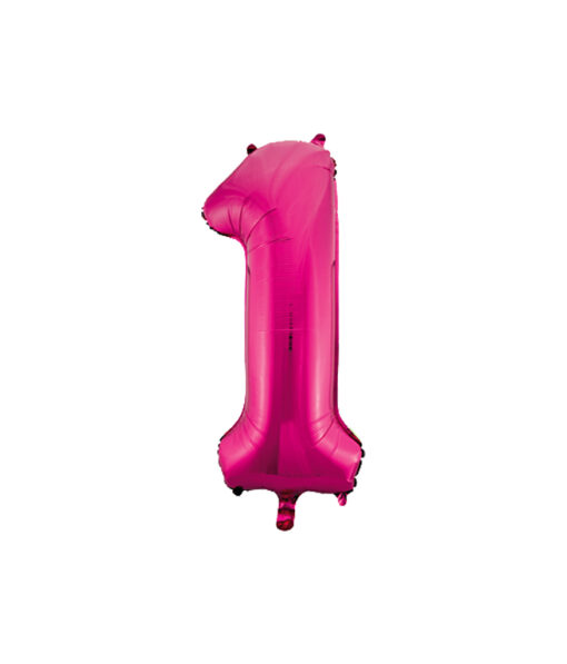 Hot pink foil balloon in number "1" design