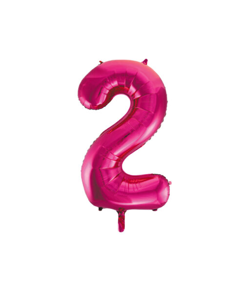 Hot pink foil balloon in number "2" design