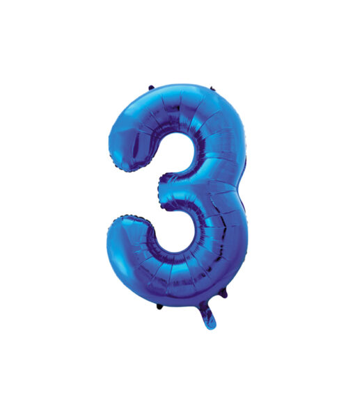Royal blue foil balloon in number "3" design