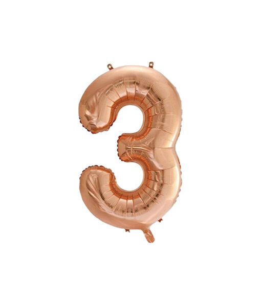 Rose gold foil balloon in number "3" design