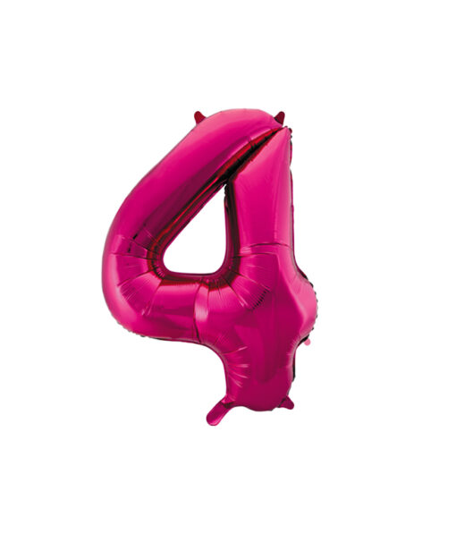 Hot pink foil balloon in number "4" design